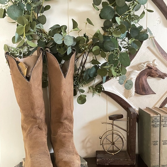 VTG Suede cowgirl boots tan camel 70s style boho western size 7 - Picture 8 of 11
